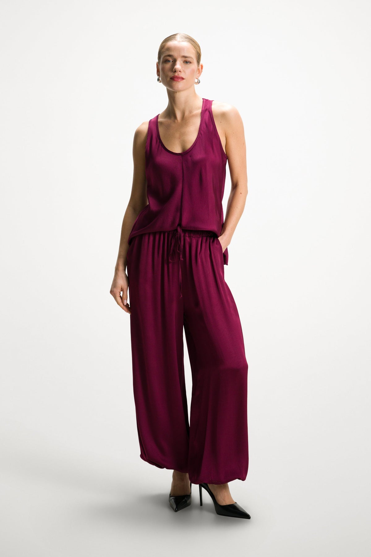 Women’s Burgundy Balloon Satin Trousers