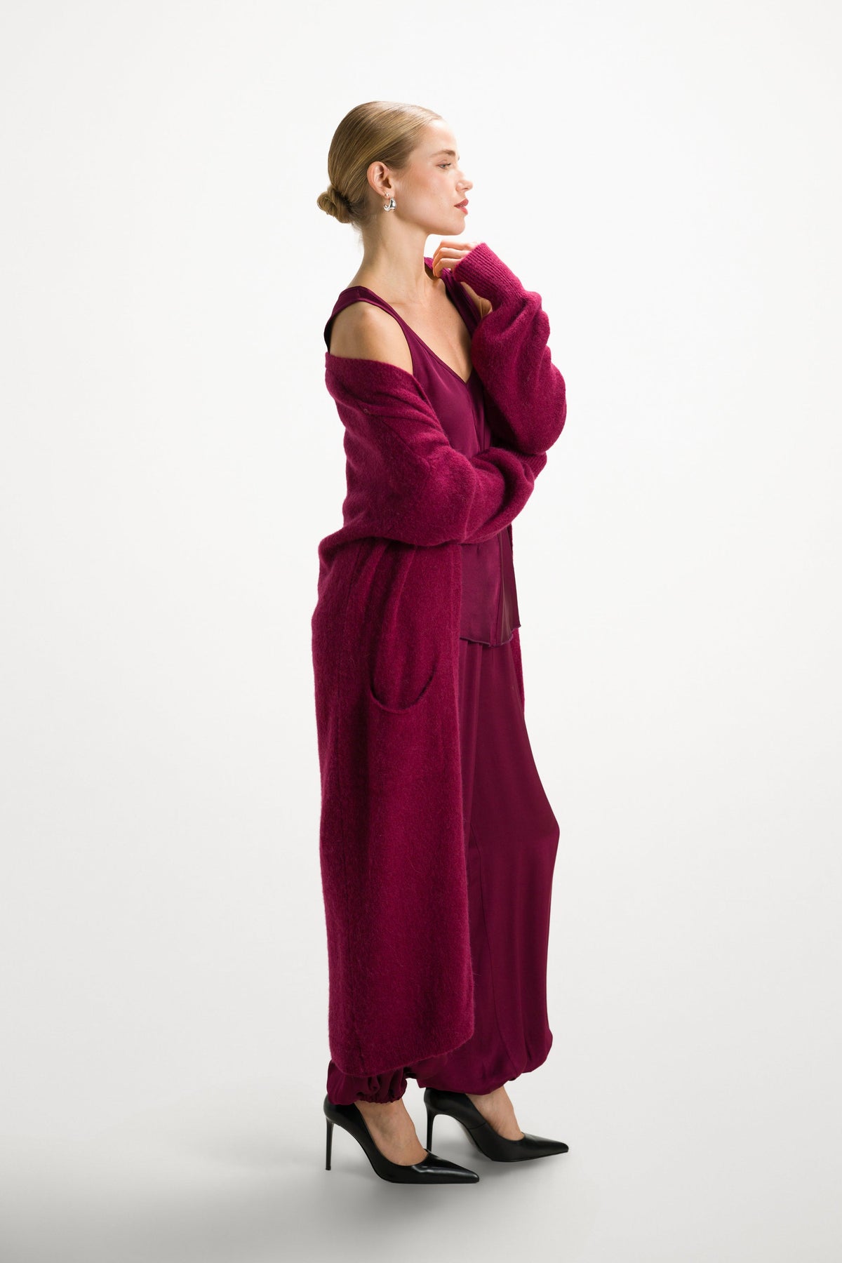Women’s Burgundy Balloon Satin Trousers