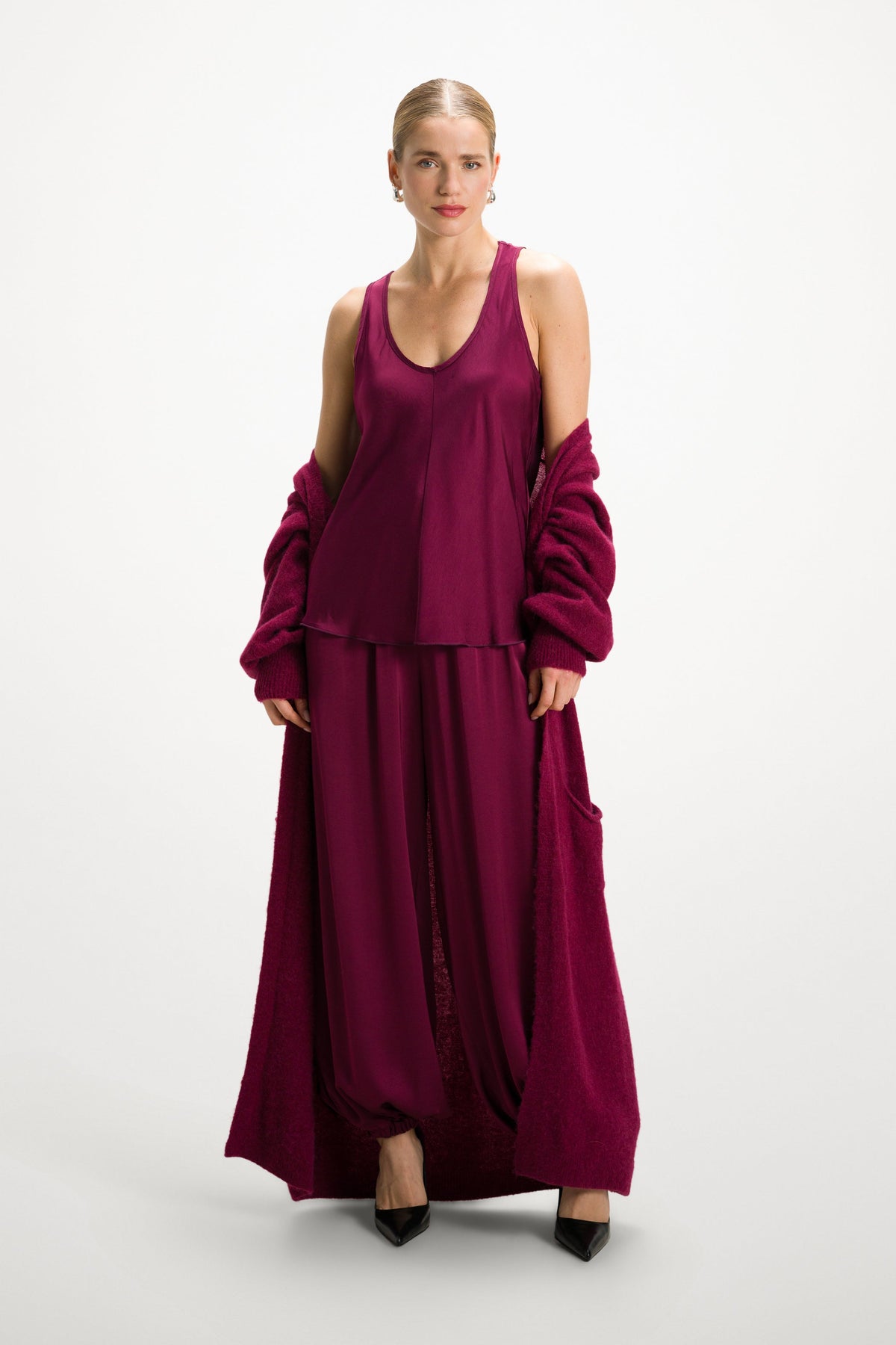Women's Burgundy Satin Vest Top