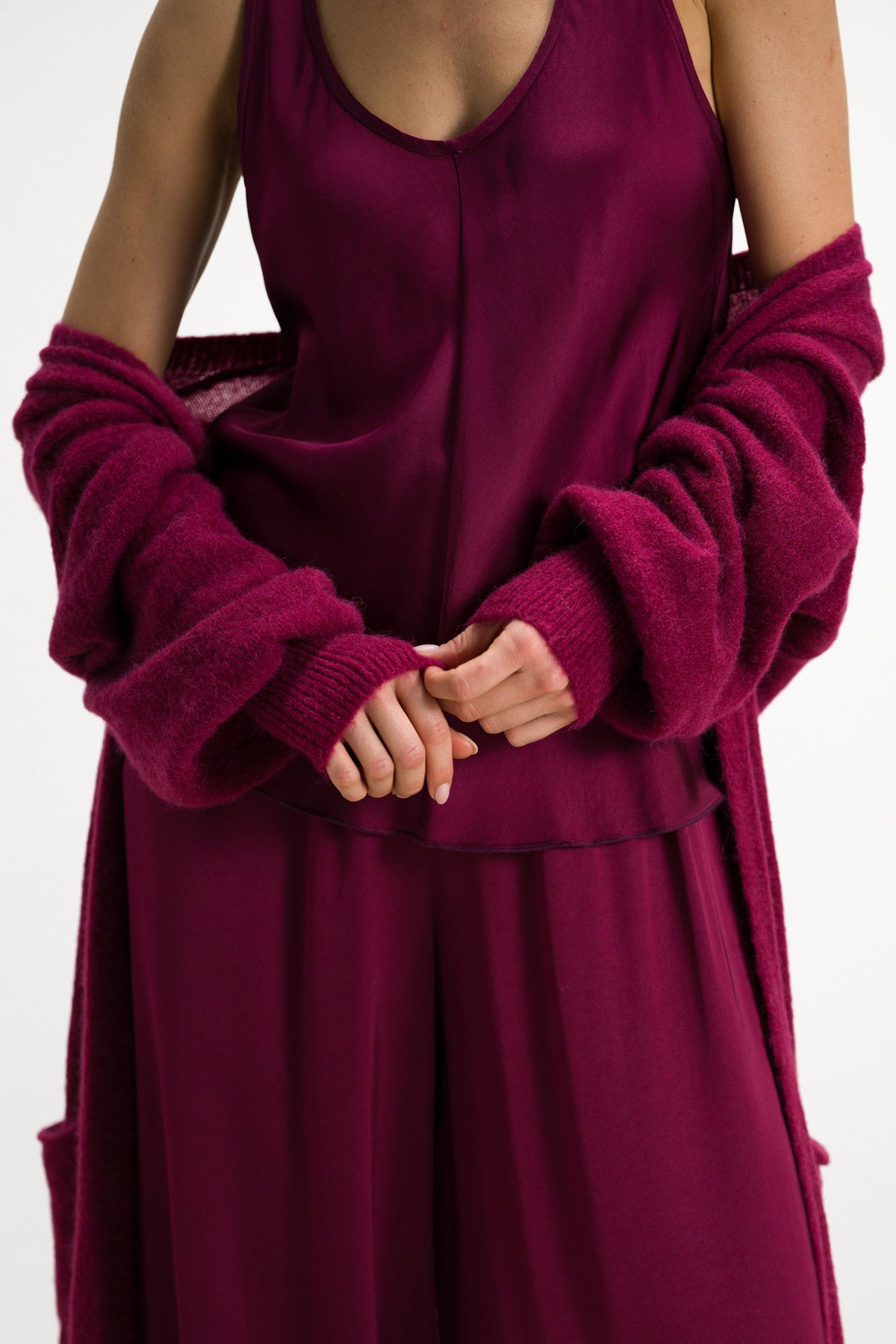 Women's Open Cardigan Burgundy Alpaca Blend