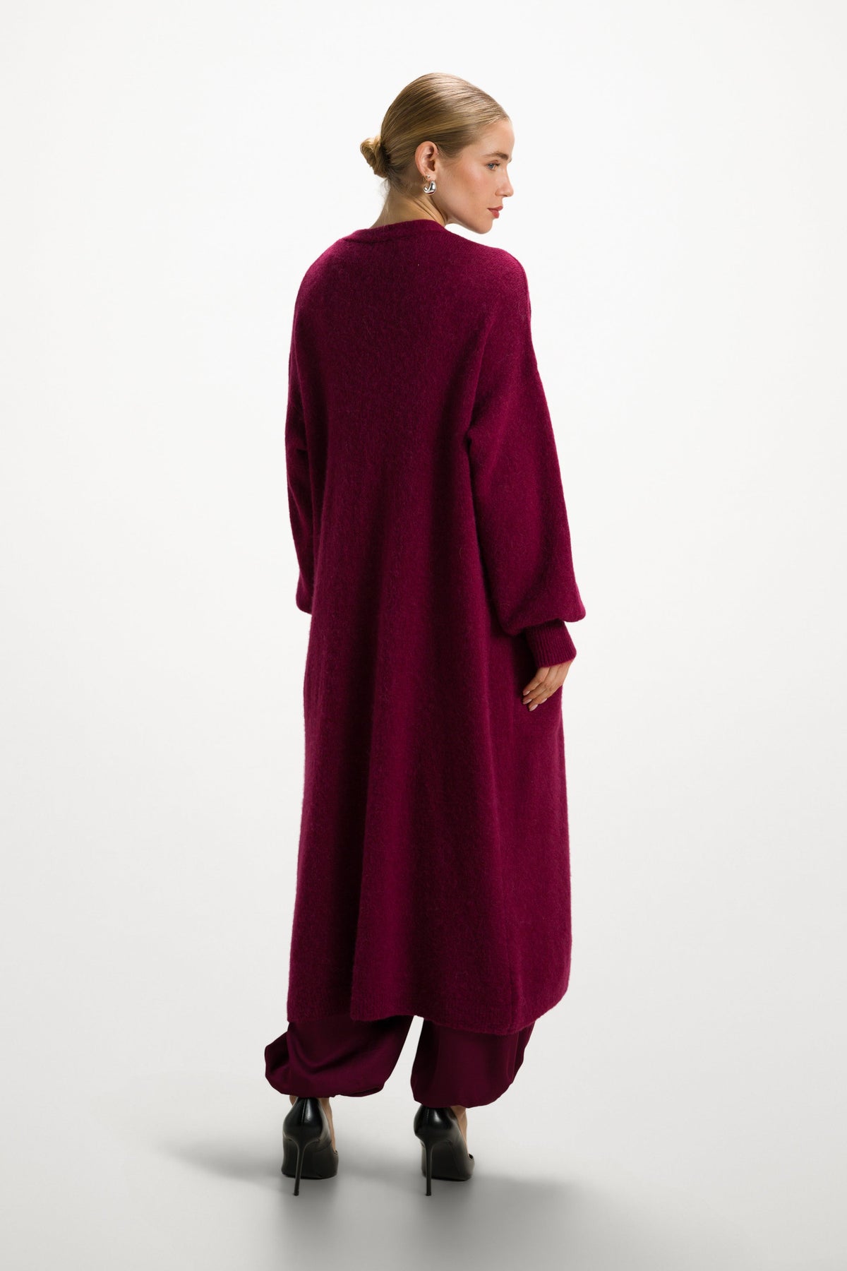 Women's Open Cardigan Burgundy Alpaca Blend