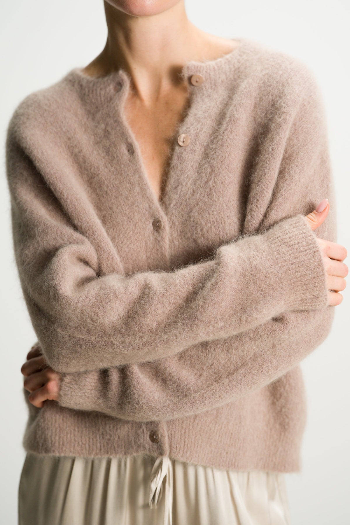 Women's Button-Up Cardigan Taupe Alpaca-Wool Blend
