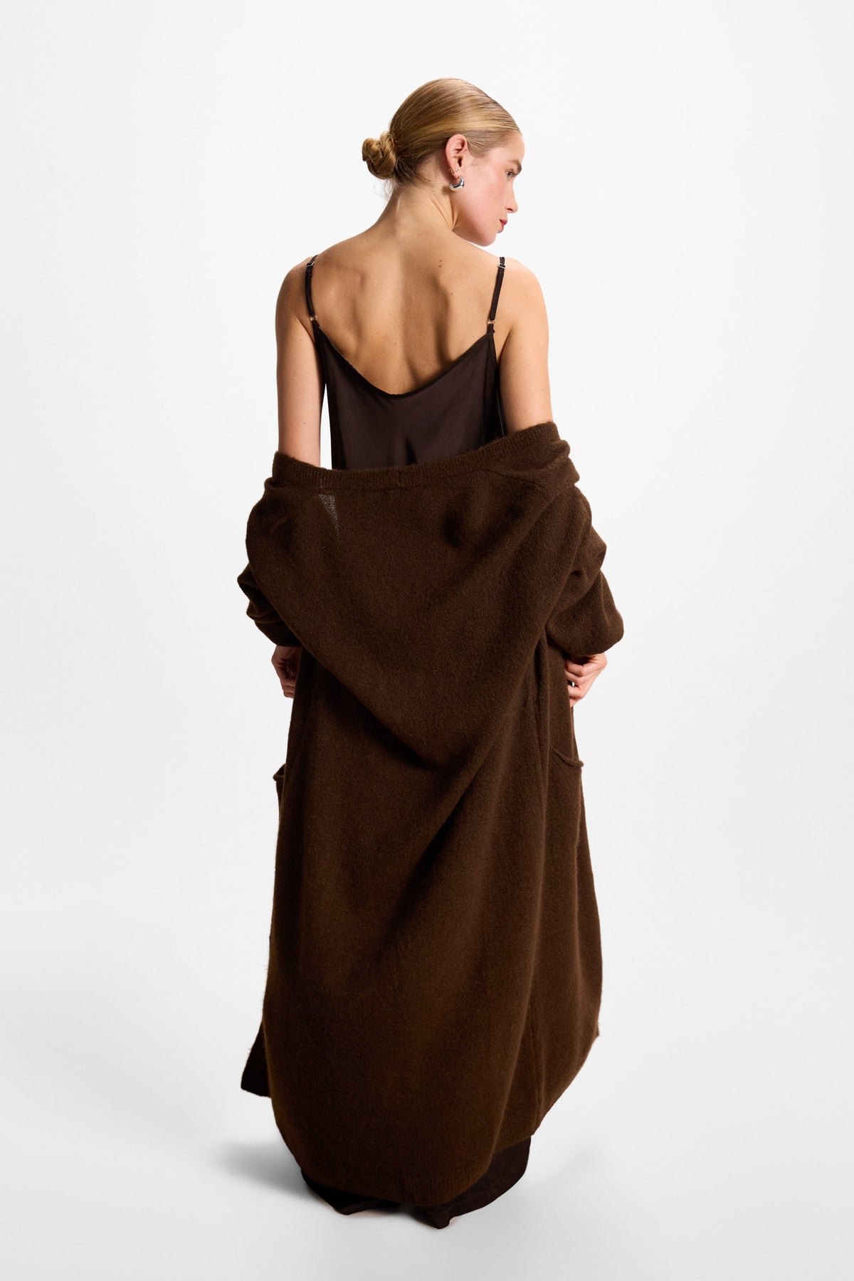 Women’s Espresso Brown Satin Trousers with Lace Detail