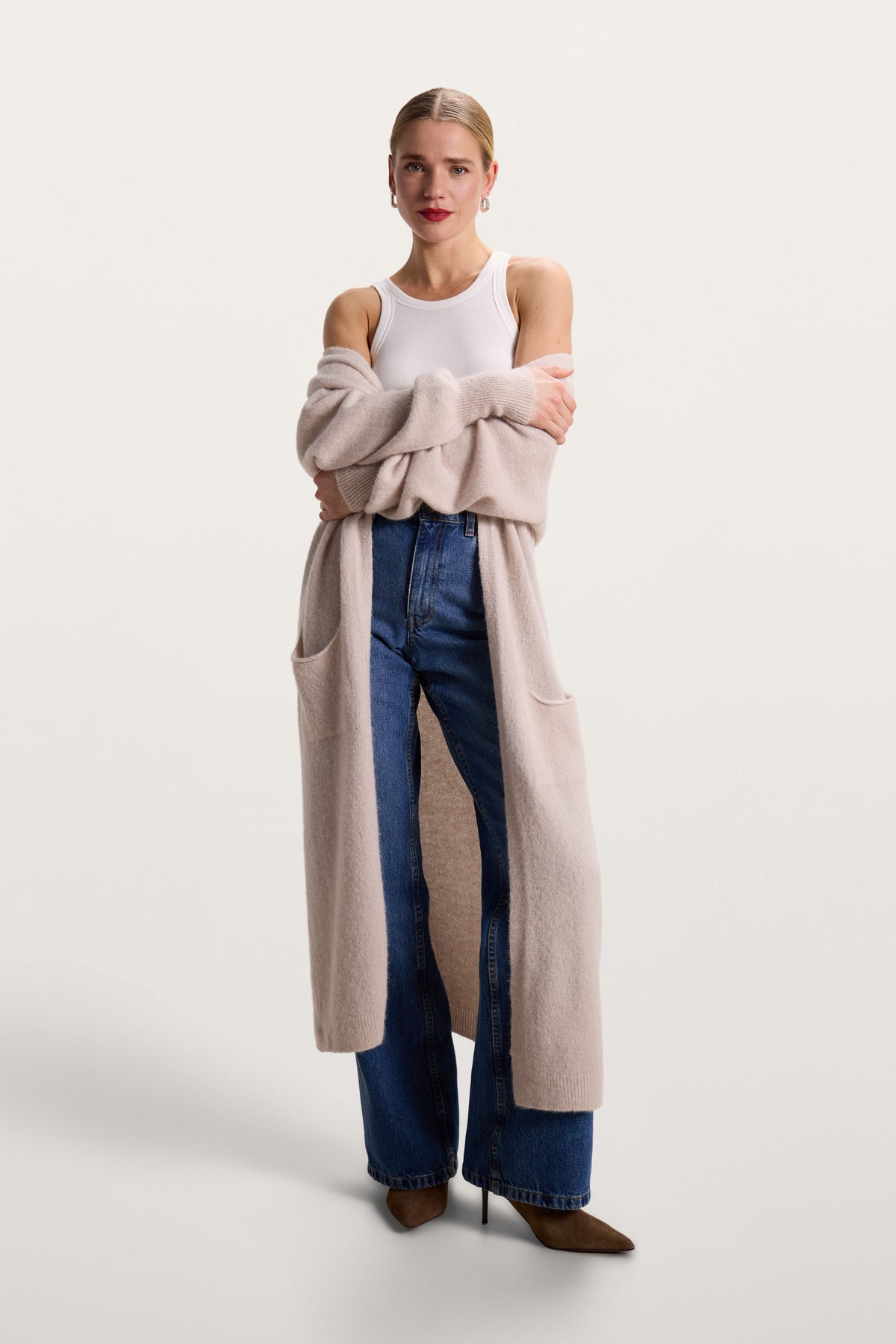 Women's Open Cardigan Beige Alpaca Blend