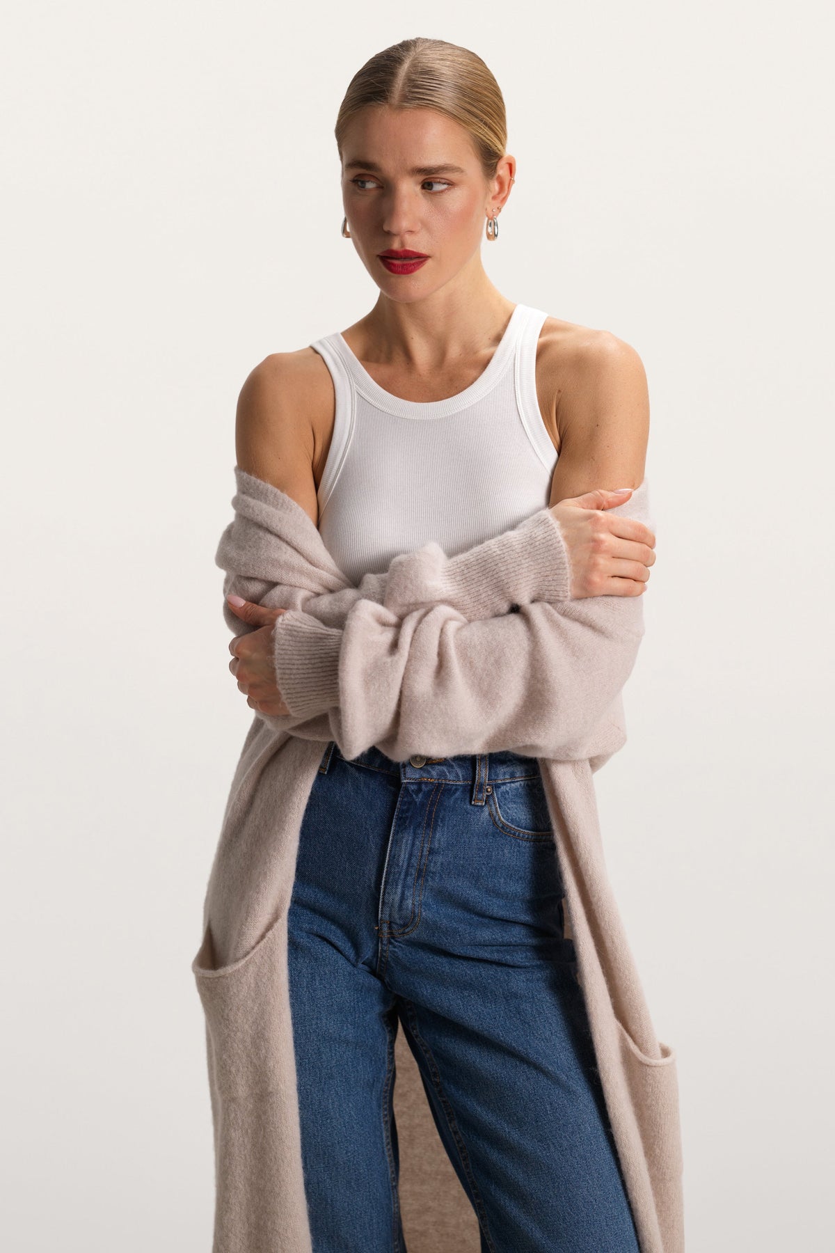 Women's Open Cardigan Beige Alpaca Blend