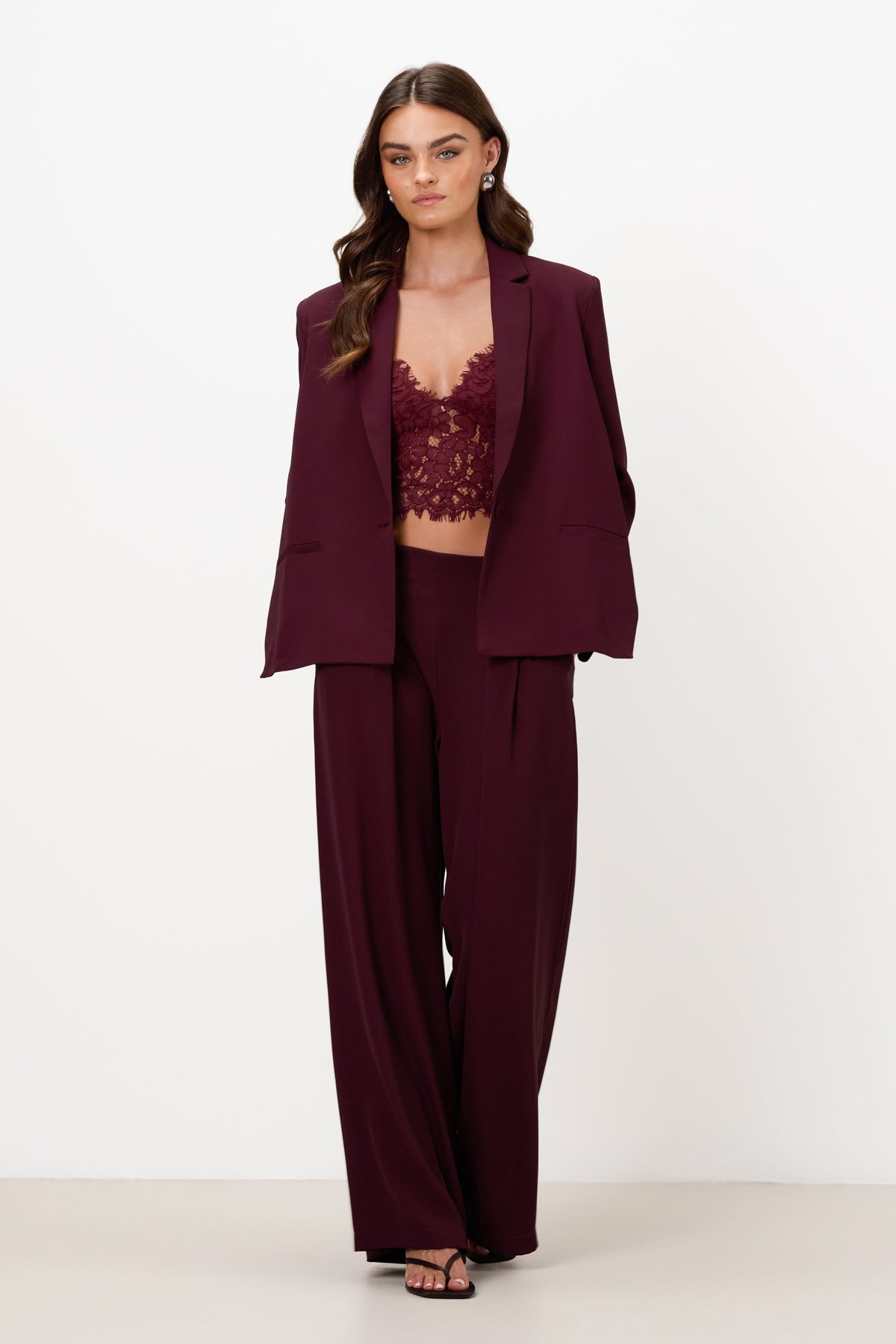 Women’s Burgundy Pleated Trousers with Elastic Waist