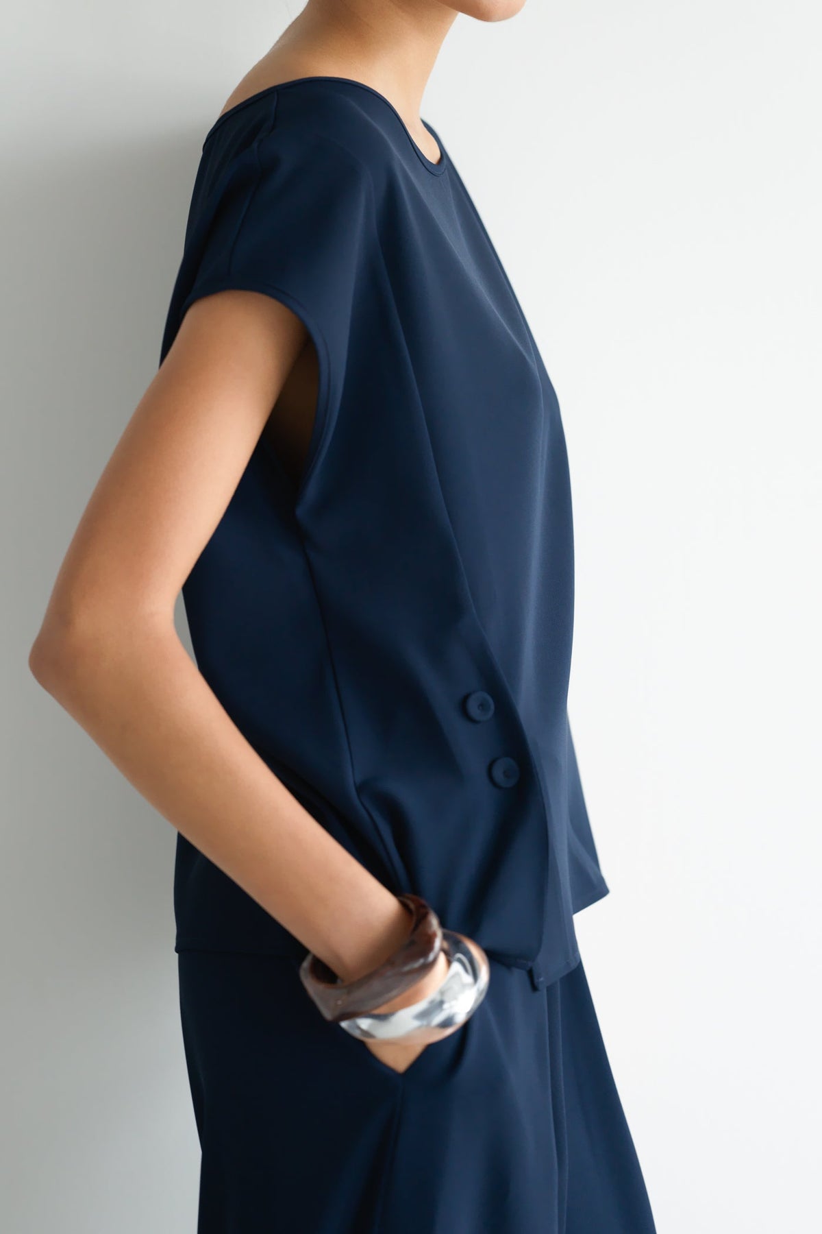 Women's Button-Front Top in Navy Blue