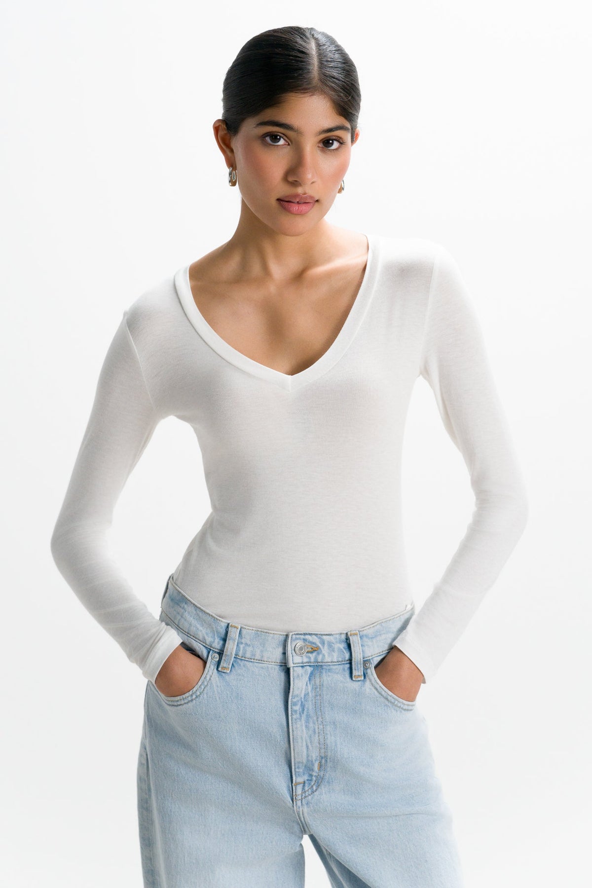 Women's White V-Neck Lightweight Top