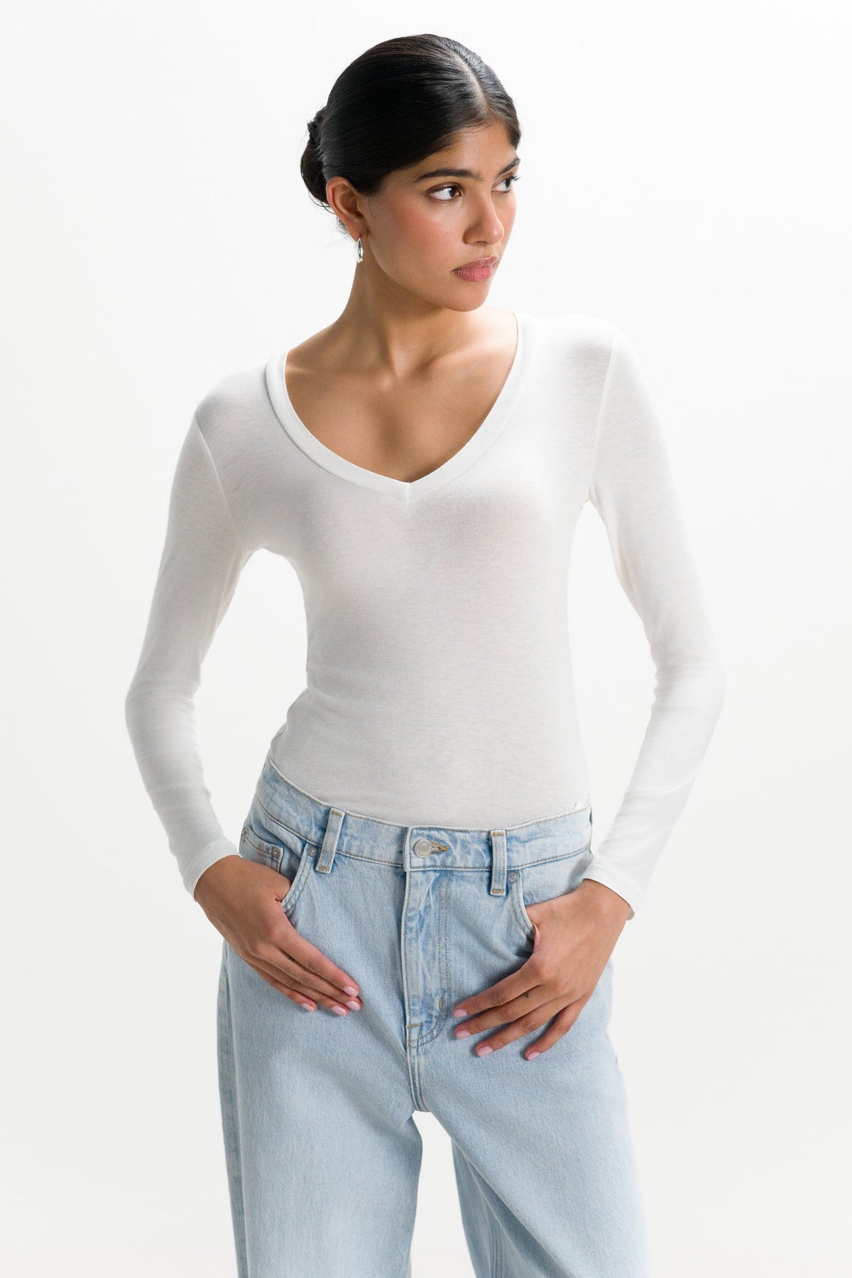 Women's White V-Neck Lightweight Top