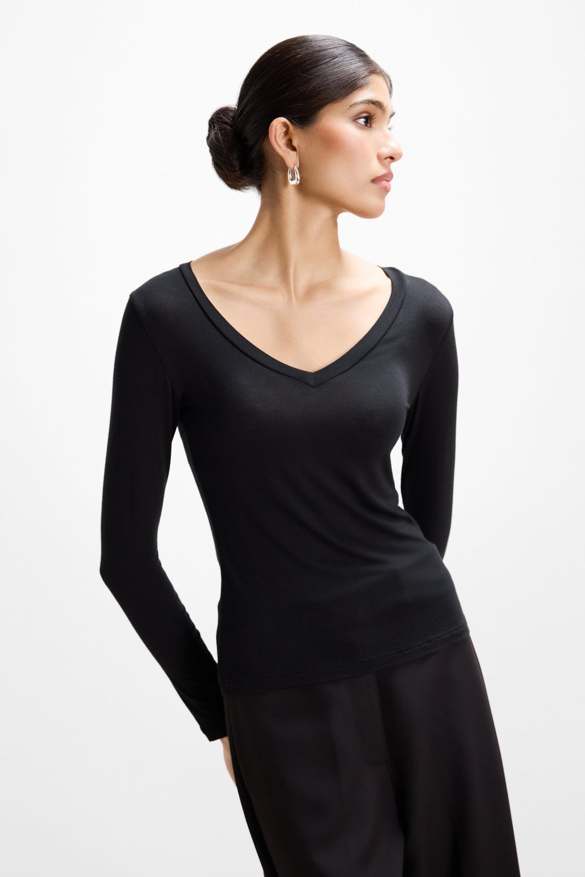 Women's Black V-Neck Lightweight Top