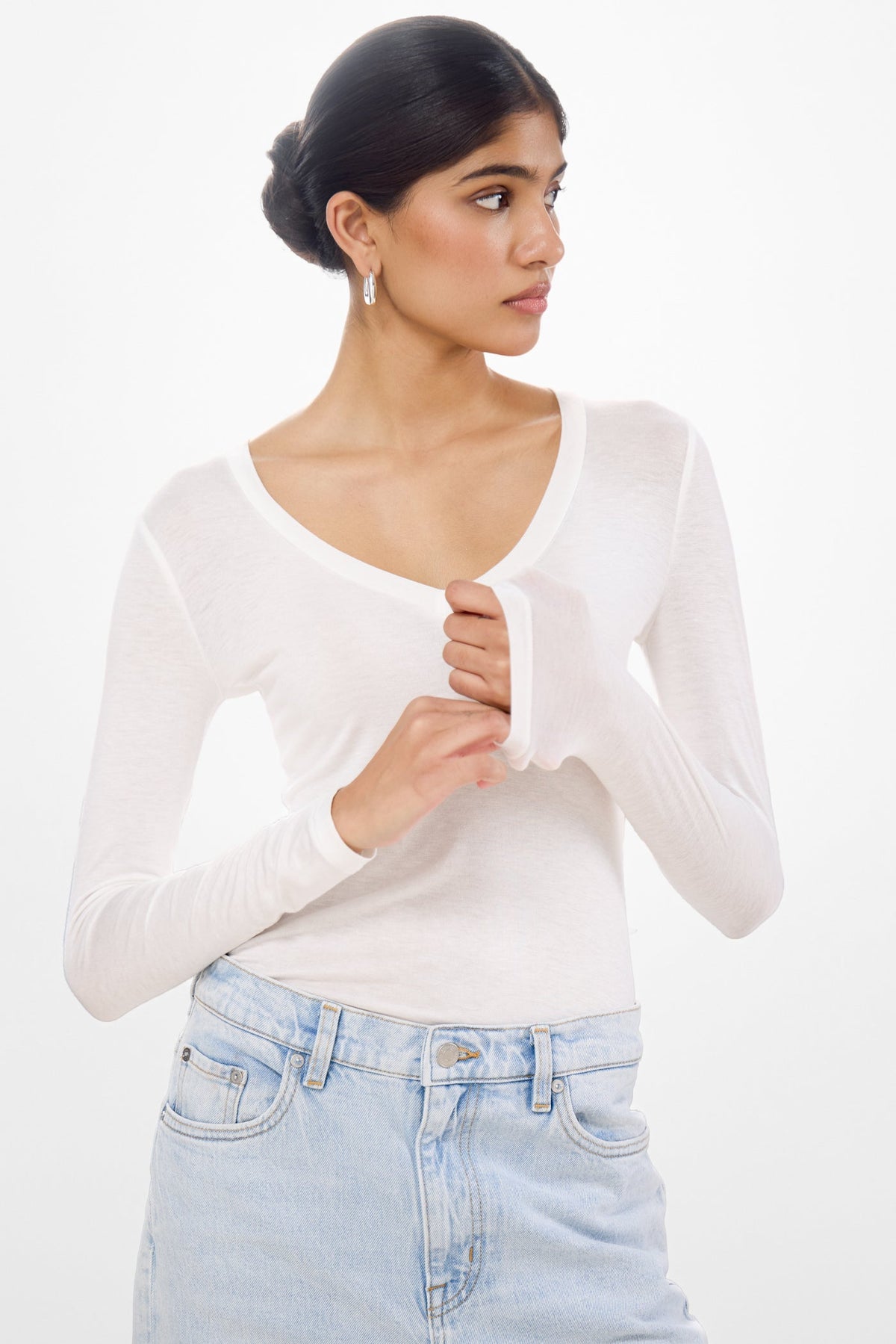 Women's White V-Neck Lightweight Top