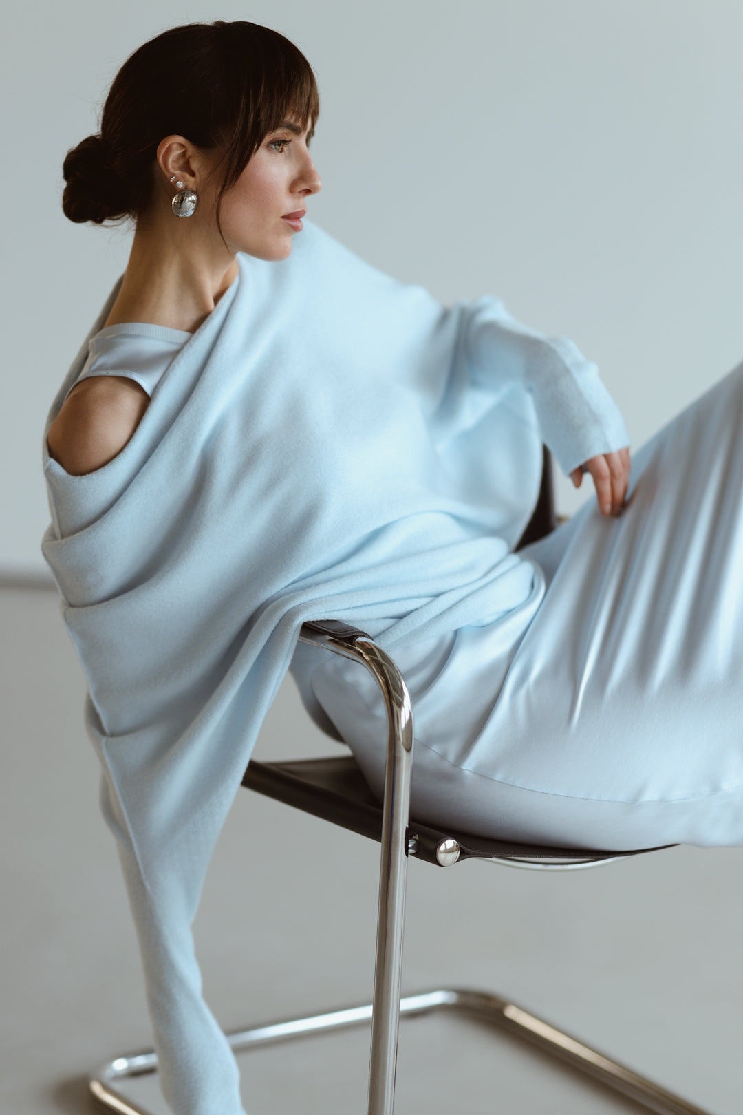 Women's Glacier Blue Asymmetrical Draped Top