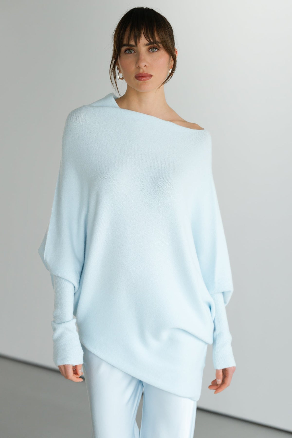 Women's Glacier Blue Asymmetrical Draped Top