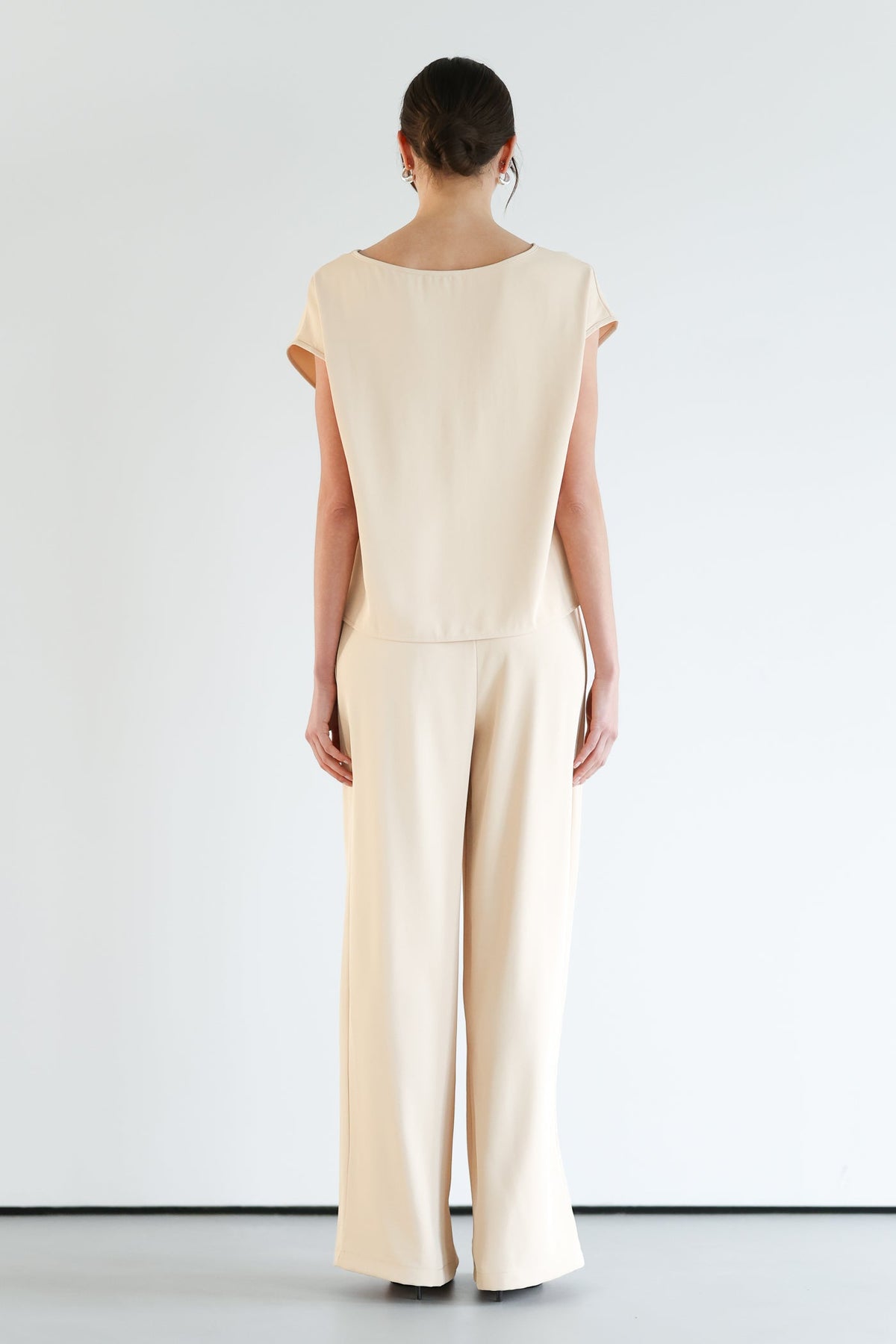 Women's Button-Front Top in Almond Beige