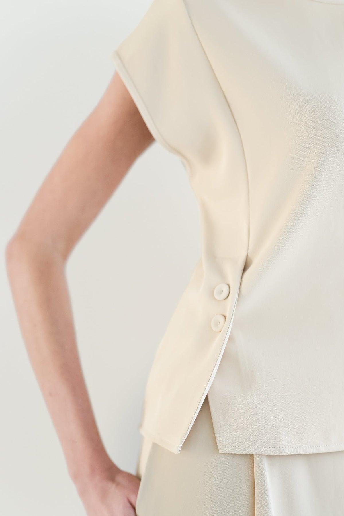 Women's Button-Front Top in Almond Beige