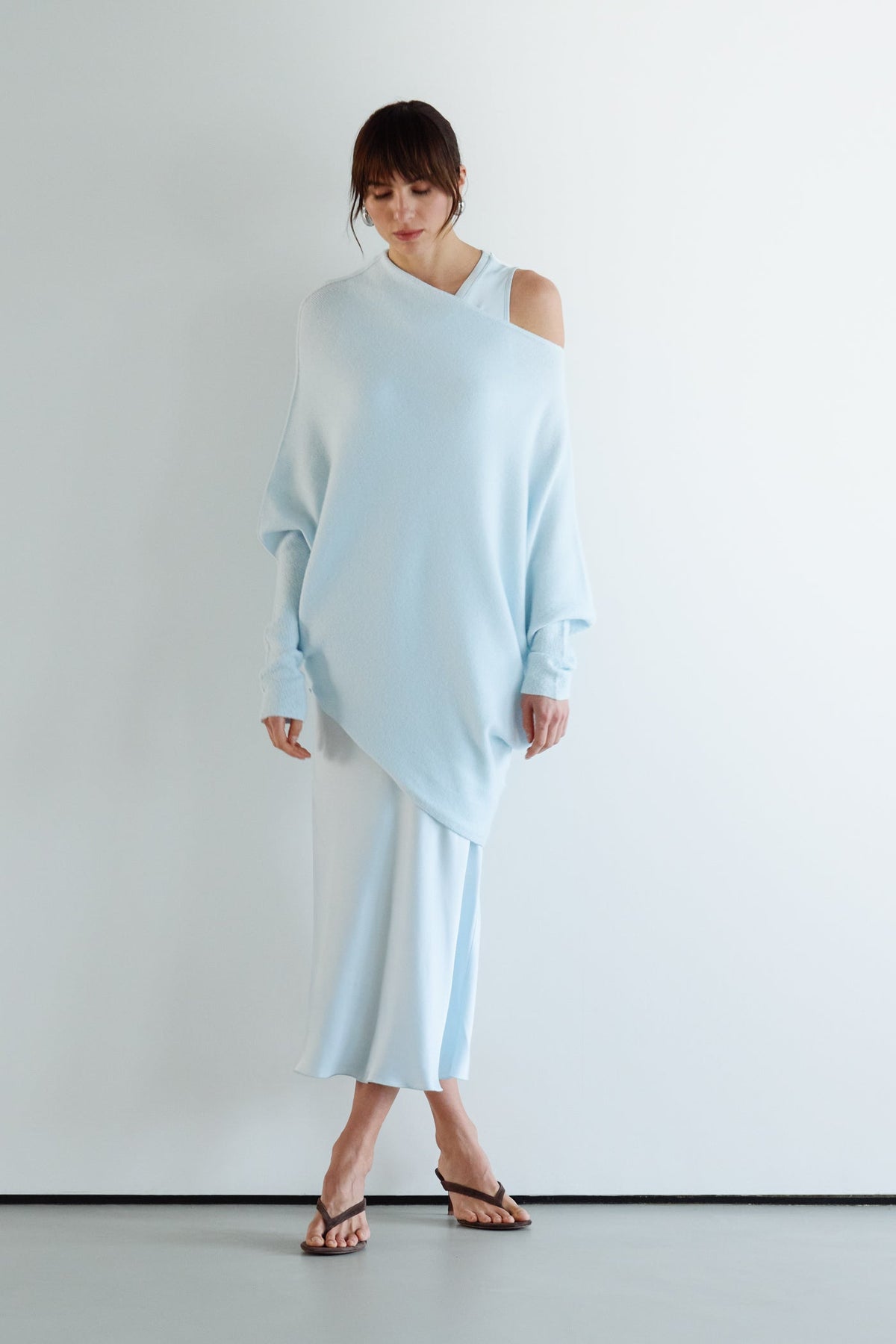 Women's Glacier Blue Asymmetrical Draped Top