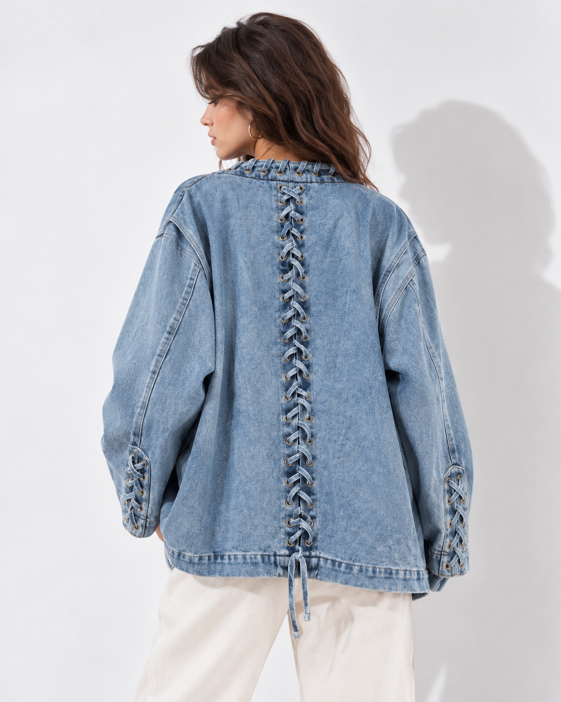 Women’s Loose-Fit Denim Jacket with Tie Waist