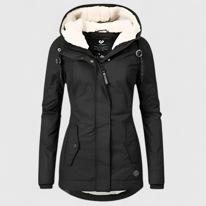 Women's Long Waterproof Winter Jacket with Hood, Warm Lined, Cold-Weather Coat