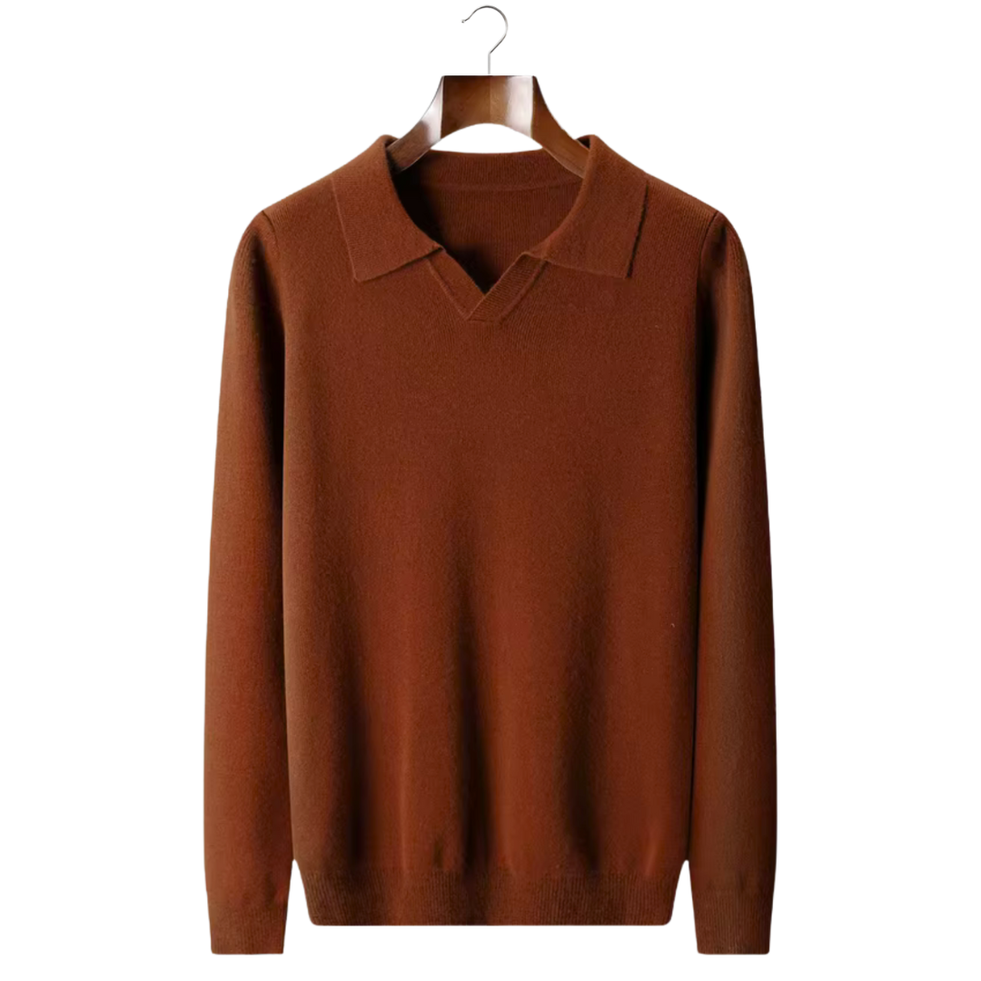 Men's WOOL RIBBED BUTTONLESS POLO