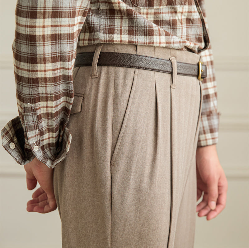 Men’s Herringbone Straight Fit Double Pleated Trousers