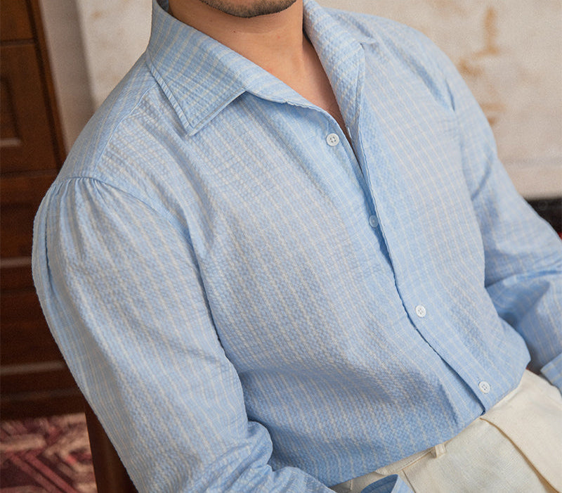 Men’s Checkered Seersucker Cotton Blend Shirt