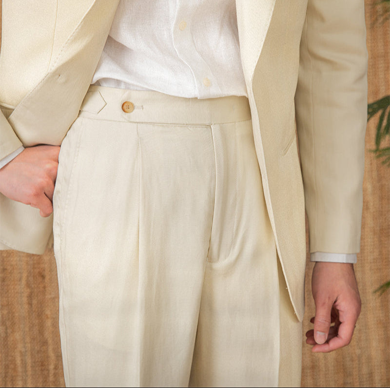 Men’s Cotton Linen Straight Fit Pleated Trousers