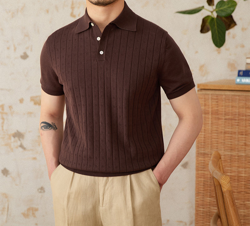 Men’s Pleated Cotton Knit Polo Shirt