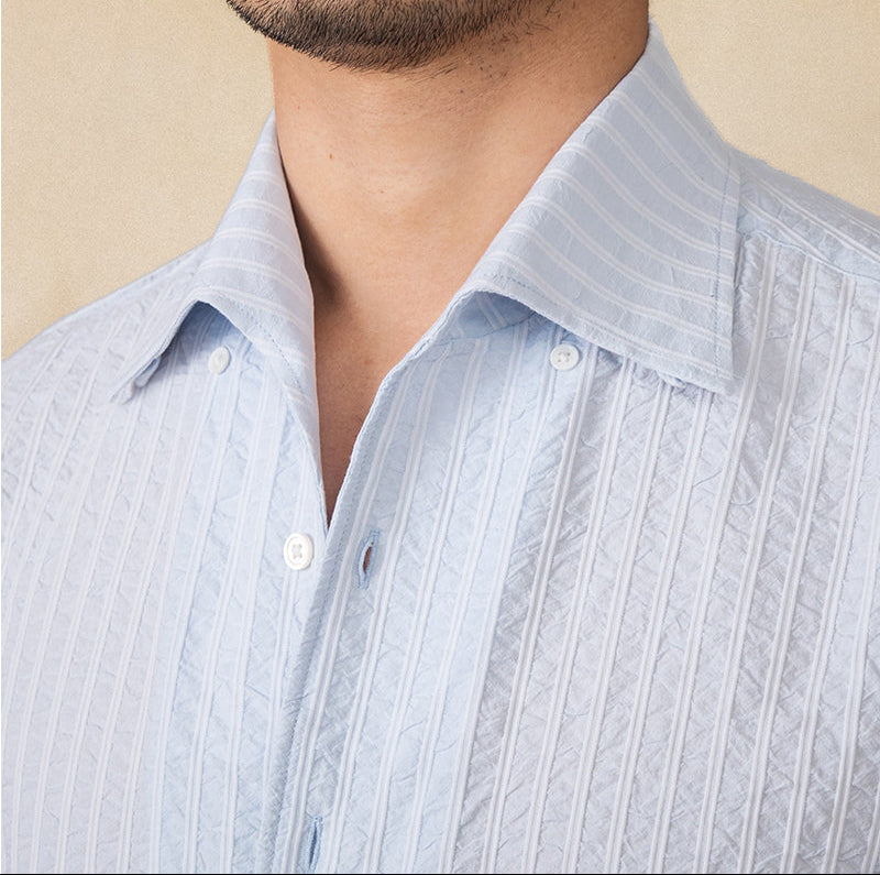 Men's Budva Cotton Seersucker Long Sleeve Shirt