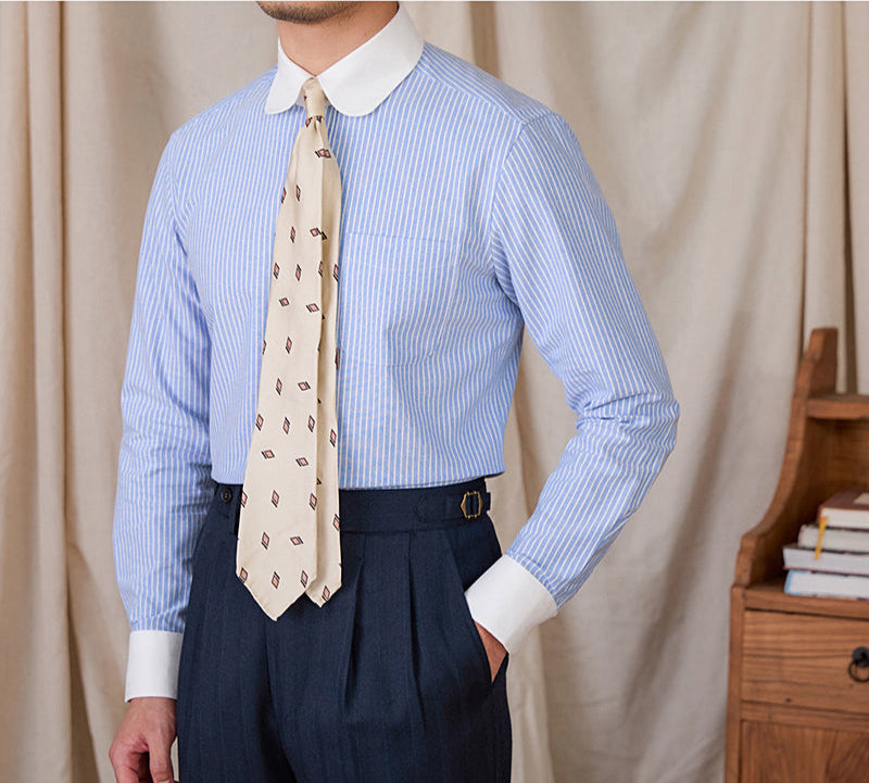 Men's Paris Cotton Scallop Collar Long Sleeve Shirt