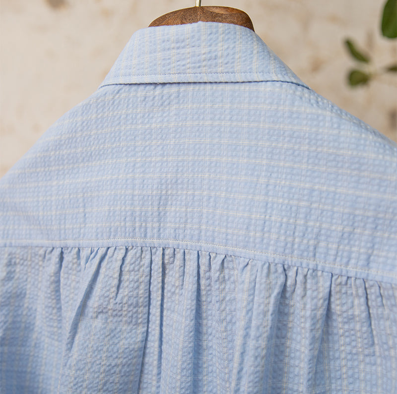 Men’s Checkered Seersucker Cotton Blend Shirt
