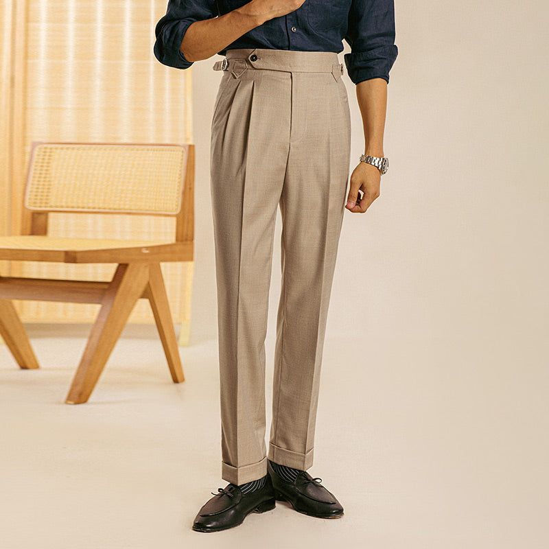 Men's Straight-Fit Trousers with Double Pleats