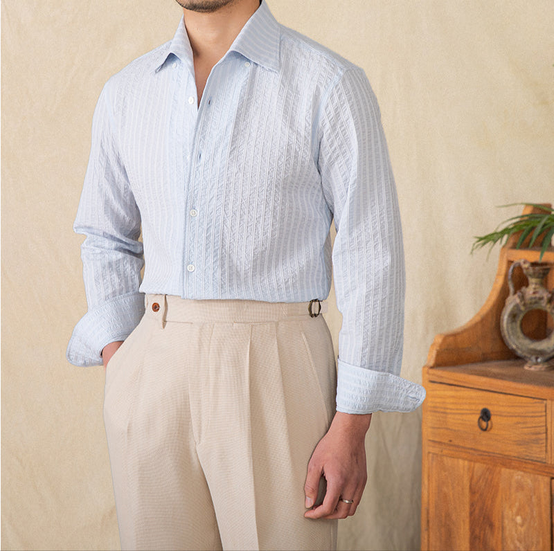 Men's Budva Cotton Seersucker Long Sleeve Shirt