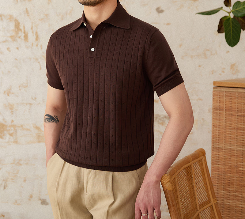Men’s Pleated Cotton Knit Polo Shirt