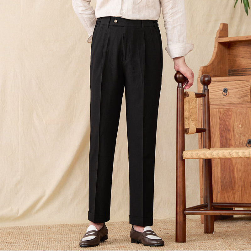 Men’s Seersucker Pleated Straight Fit Trousers