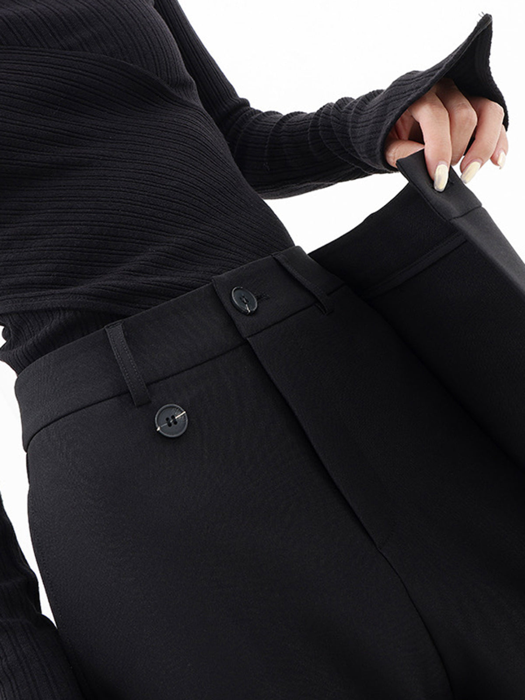 Women's Baggy Pants with Asymmetrical Waist, Wide Leg, Dropped Crotch and Button Closure