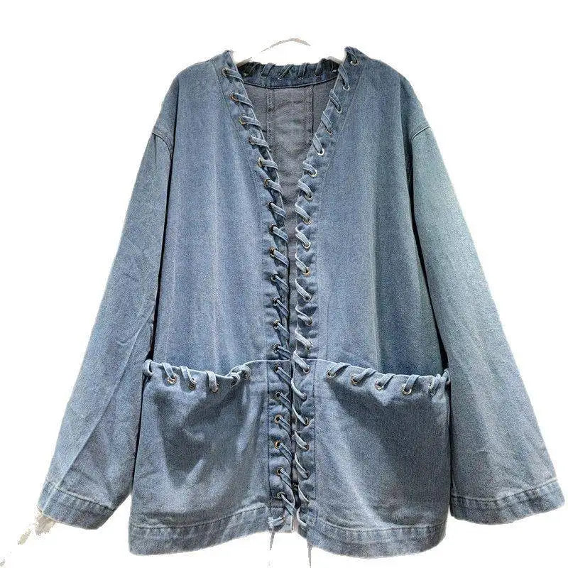 Women’s Loose-Fit Denim Jacket with Tie Waist