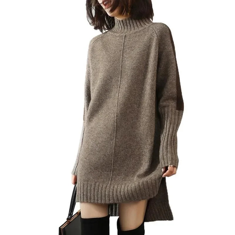 Women's Turtleneck Color Block Sweater Dress