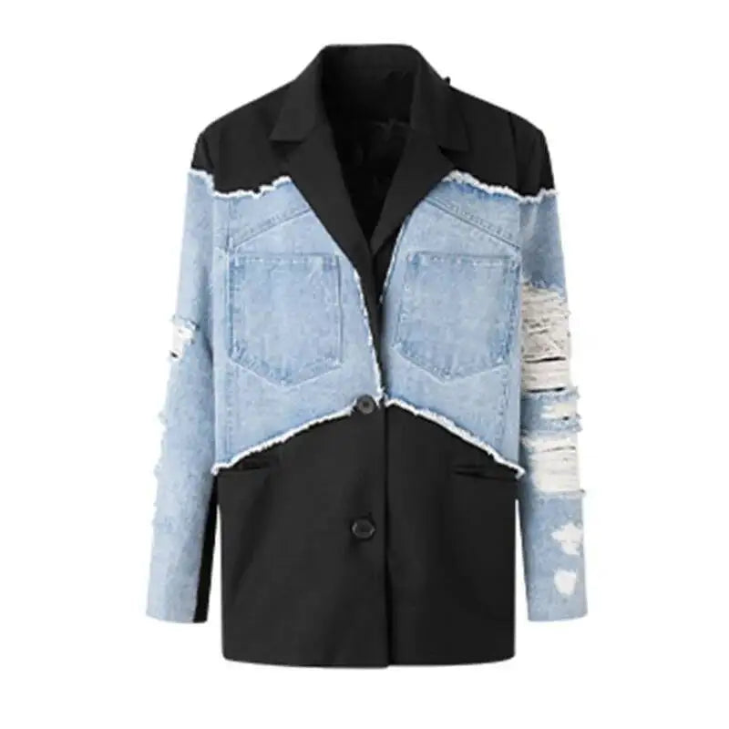 Women’s Streetwear Denim Spliced Blazer