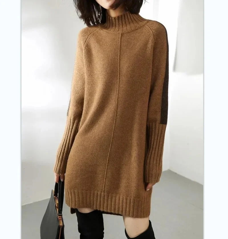 Women's Turtleneck Color Block Sweater Dress