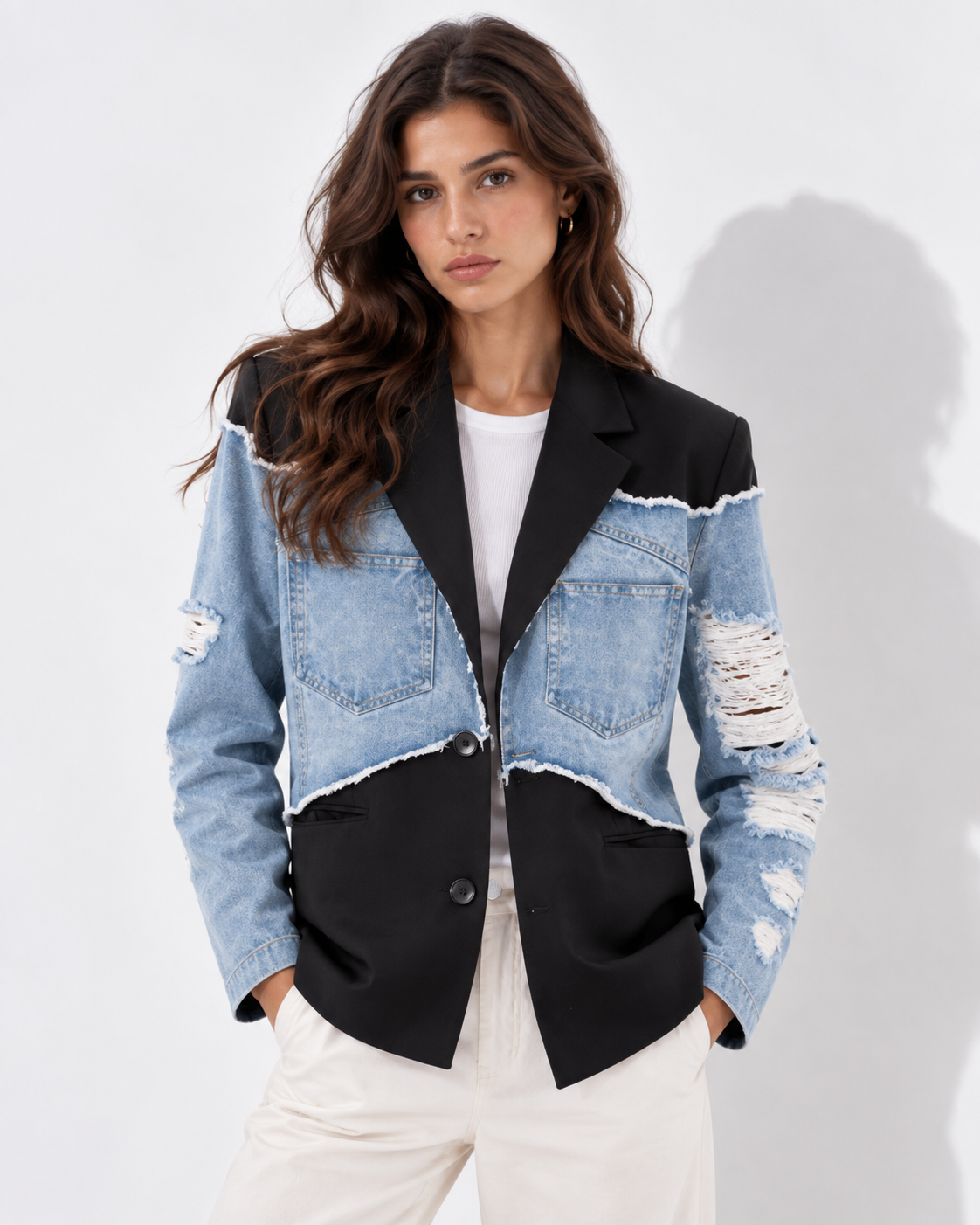 Women’s Streetwear Denim Spliced Blazer