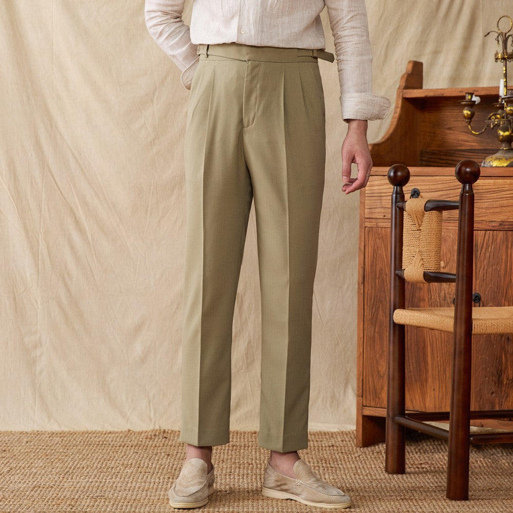 Men’s Linen Blend Double Pleated Straight Fit Trousers