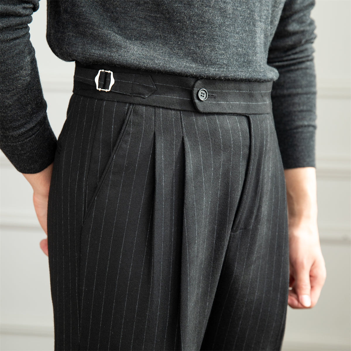 Men's Pinstripe Pleated Trousers