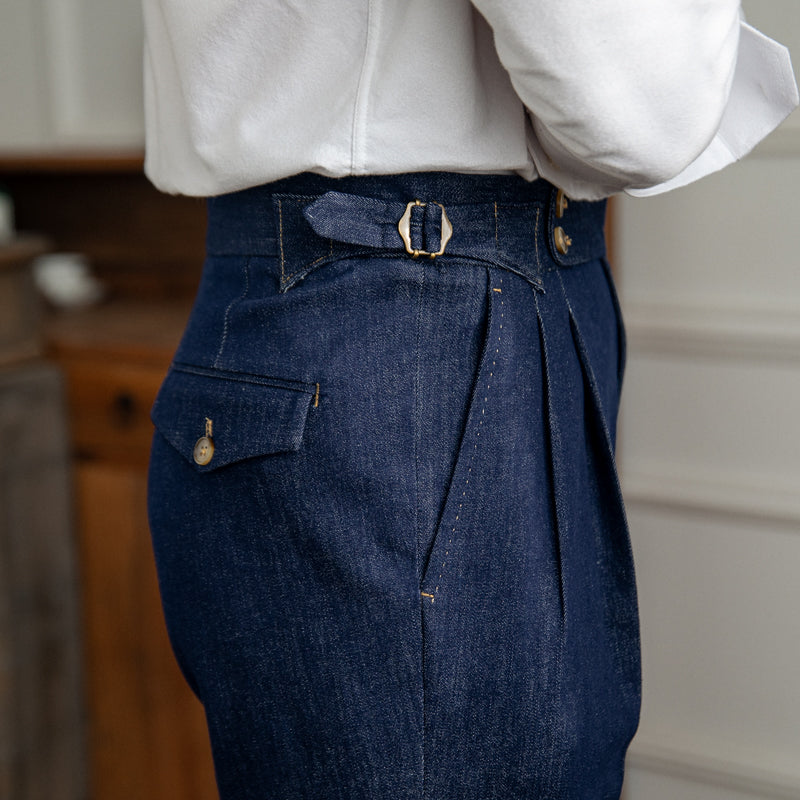 Men's Denim Workwear Trousers with Double Pleats