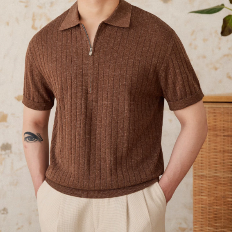Men's Trieste Linen Blend Pleated Half Zip Polo Shirt
