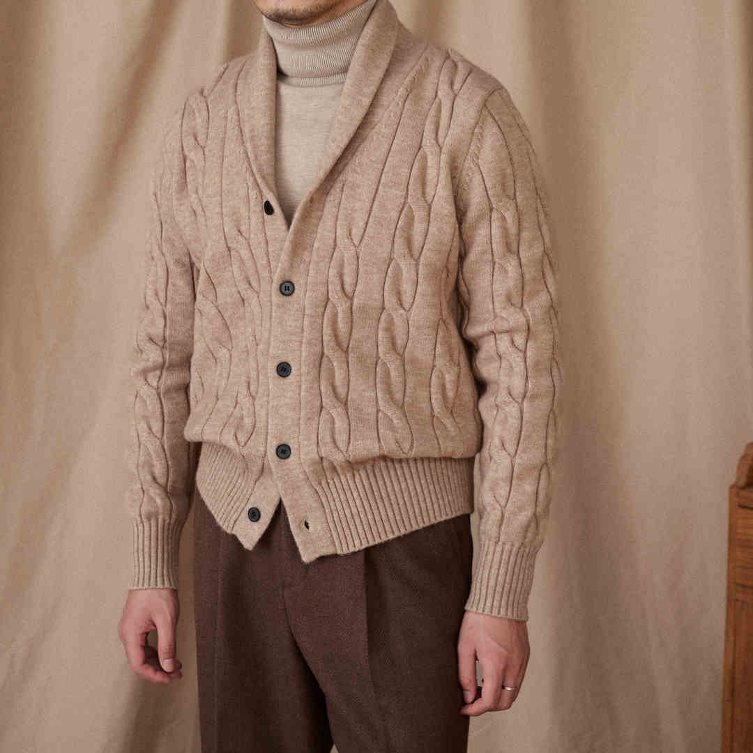 Men’s Cable Knit Shawl Collar Cardigan