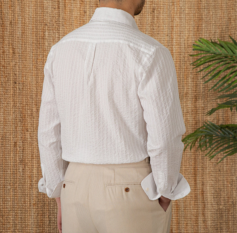 Men's Budva Cotton Seersucker Long Sleeve Shirt