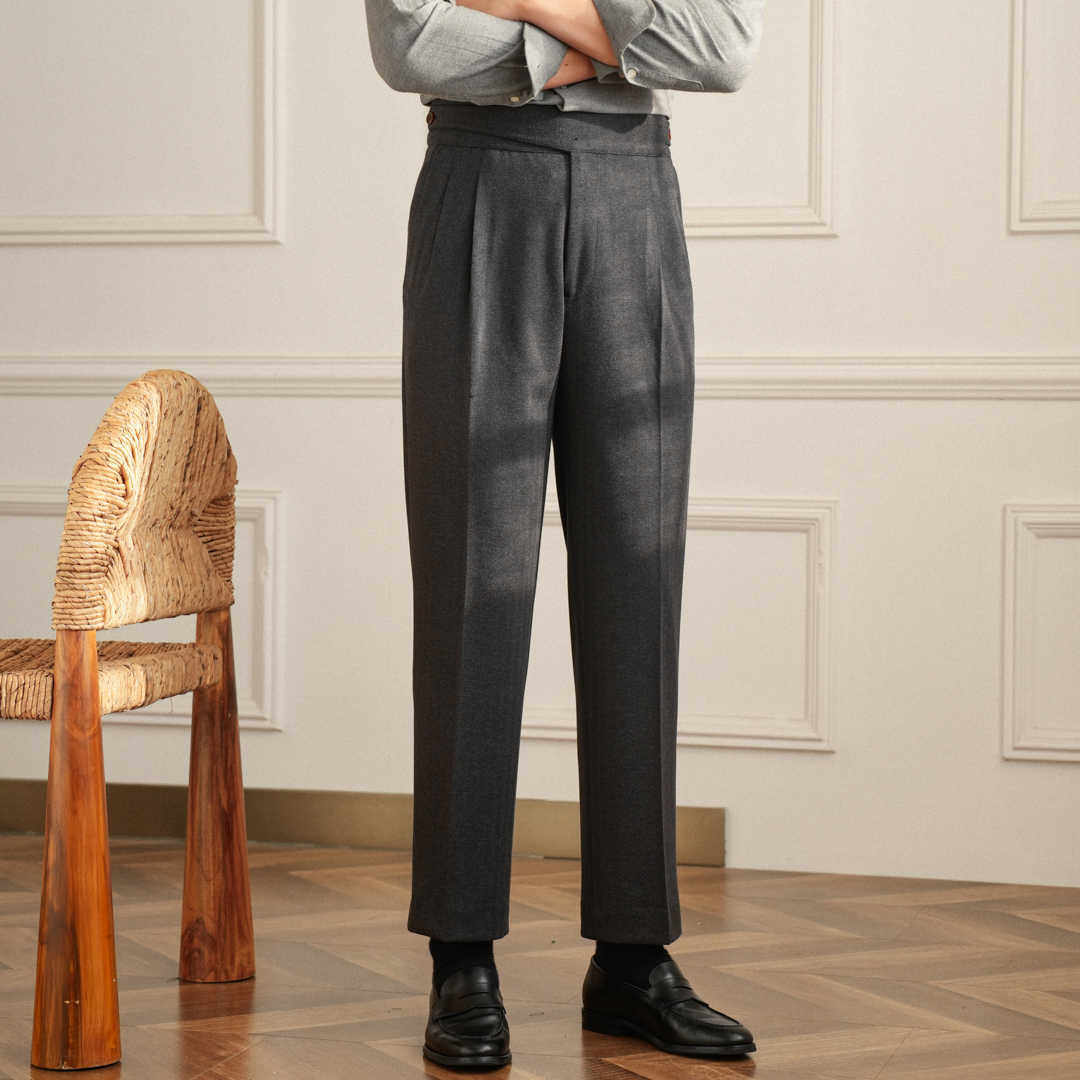 Men’s Wool Blend Straight Fit Double Pleated Trousers