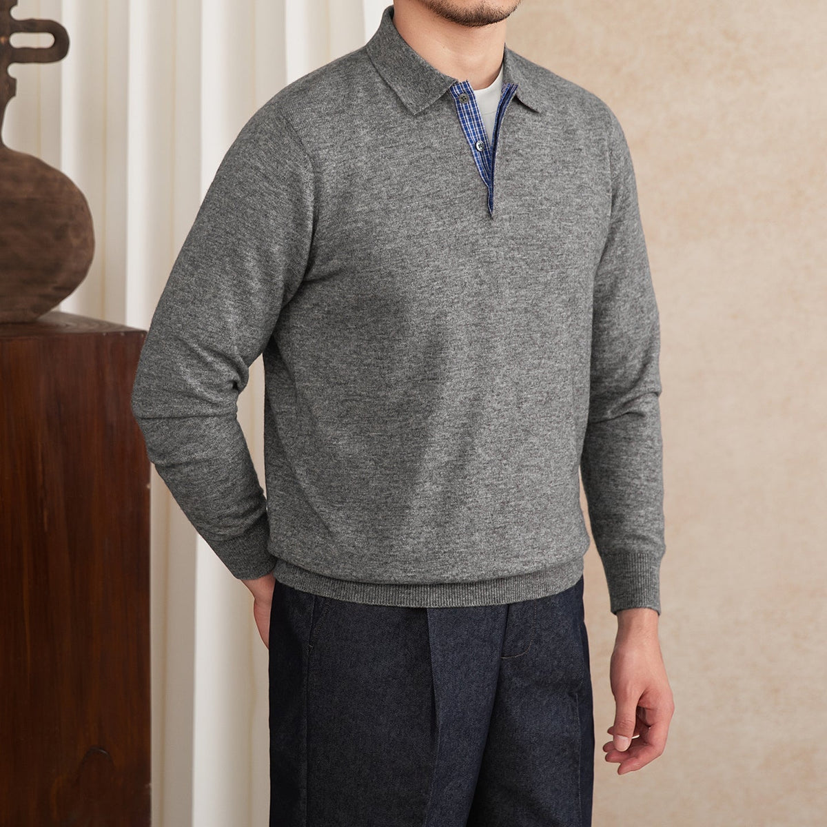 Men's Wool Blend Long Sleeve Polo