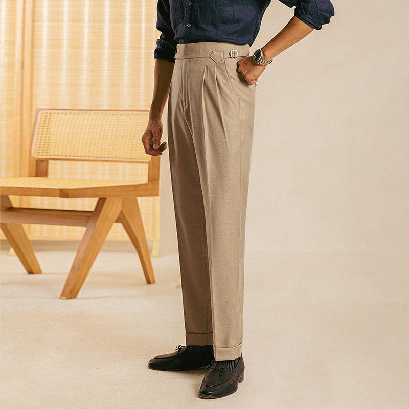 Men's Straight-Fit Trousers with Double Pleats