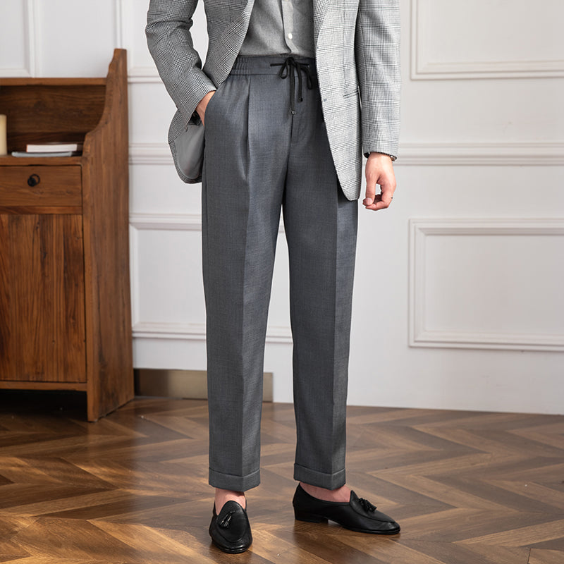 Men's Wool Trousers with Drawstring Waistband